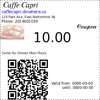 Caffe Capri coupon : Come for Dinner Mon-Thurs.Valid Mon-Thur with min purchase of $35.00